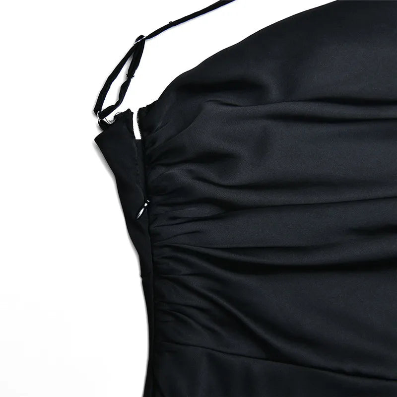 שמלת מקסי סאטן גב פתוח כתפייה אחת - ג'יין