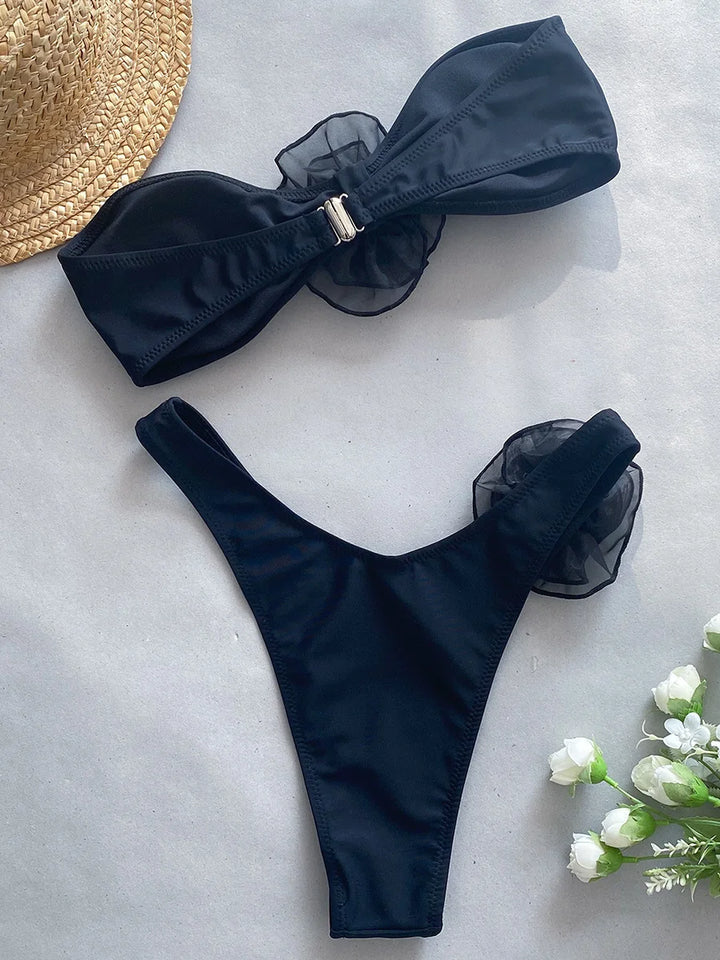 Strapless bra bikini swimsuit with floral appliques - Flora