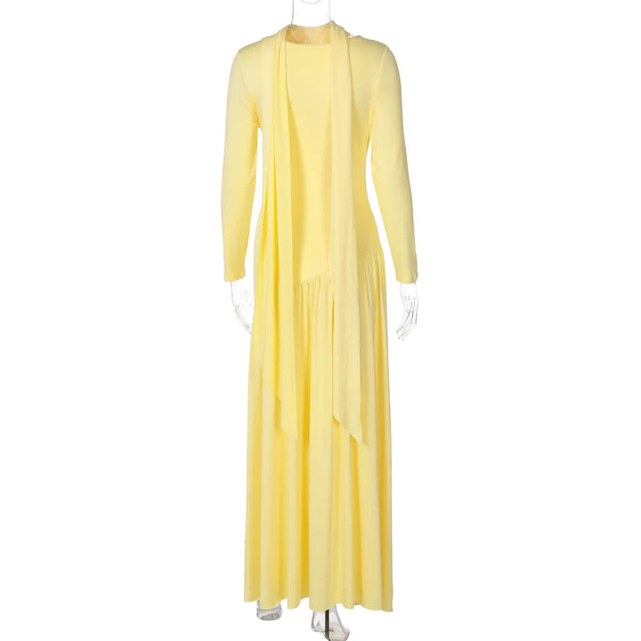 Elegant maxi dress with a slit design and a scarf decoration - RONA LI