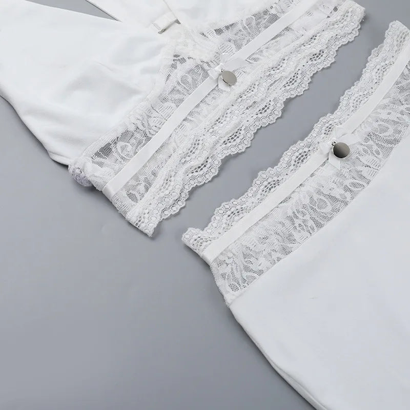 סט שני חלקים חצאית וטופ קשירה בעיטור תחרה - אנג'לין