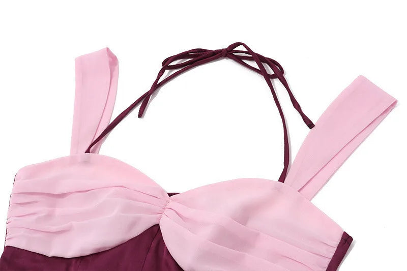 סט שני חלקים חולצה בעיצוב סאטן וחצאית מקסי בעיטור שיפון - מקסימה