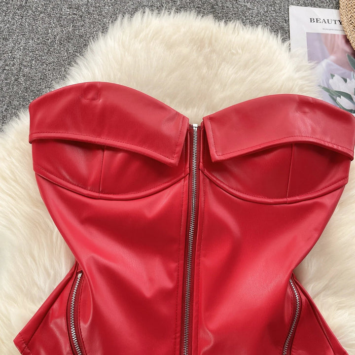 Strapless leatherette corset with front zipper closure - Carter