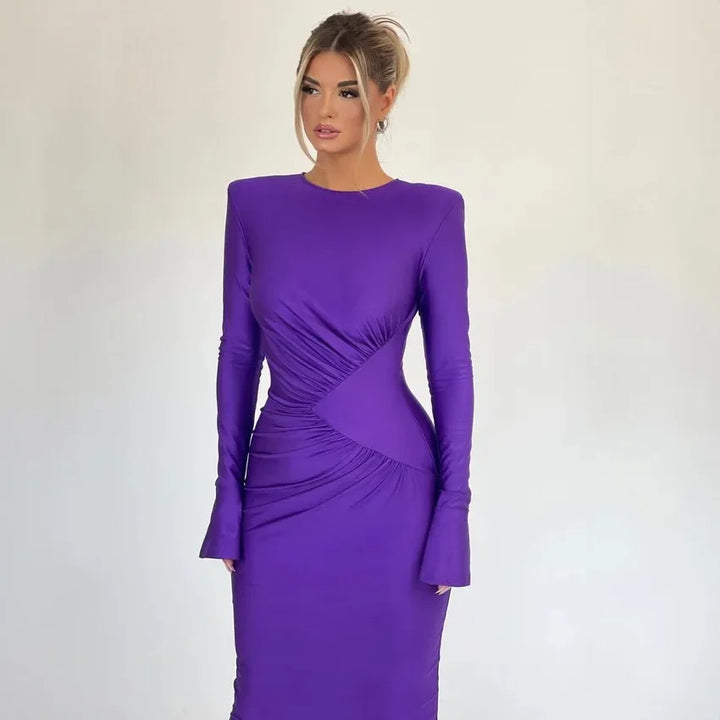 Ruched Shiny Fabric and Shaping Maxi Dress - Anahel