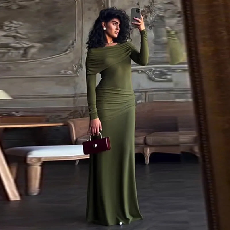 שמלת מקסי צנועה בעיצוב כיווצים - שריי