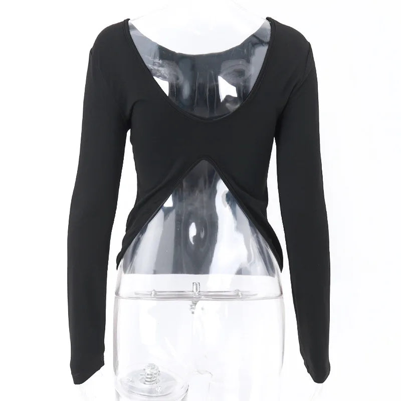 חולצה צמודה גב פתוח שרול ארוך - מישה