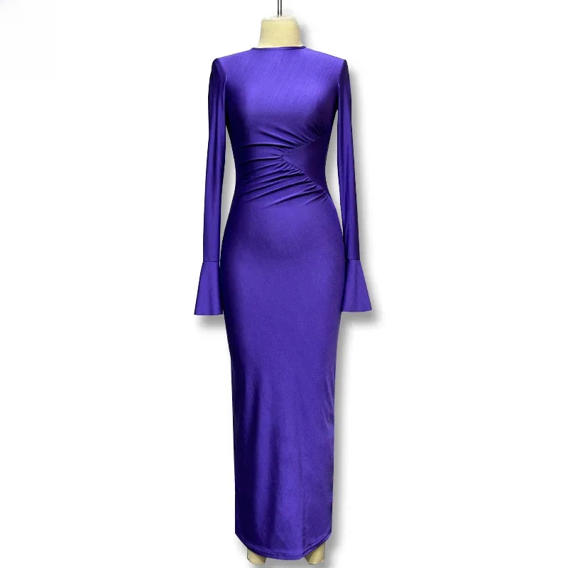Ruched Shiny Fabric and Shaping Maxi Dress - Anahel