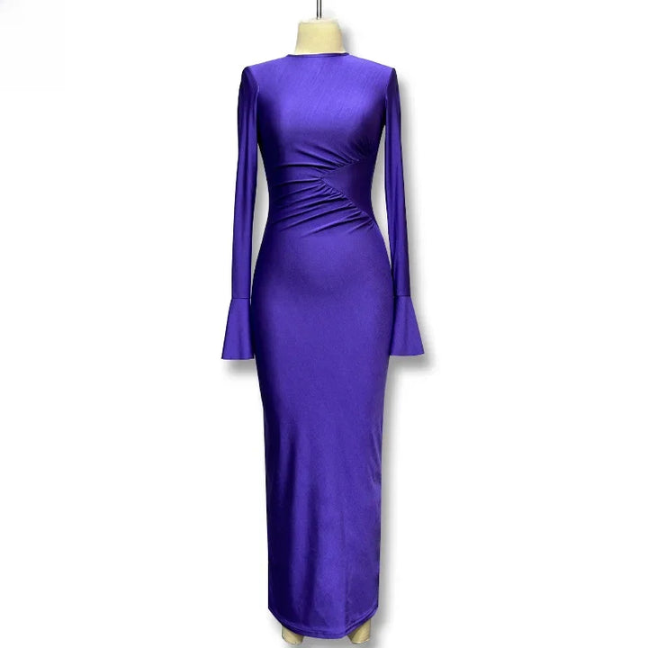 Ruched Shiny Fabric and Shaping Maxi Dress - Anahel