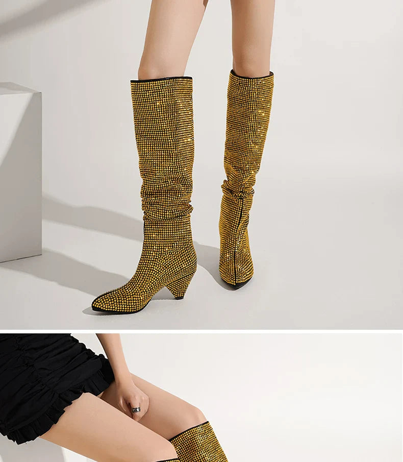 Heeled boots with glittering rhinestones - Daisy