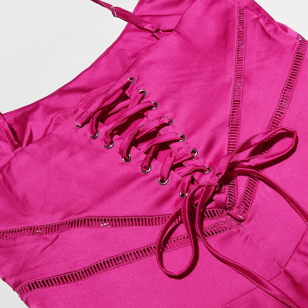 שמלת מקסי סאטן קשירה בגב להצמדה במותן - Lilia