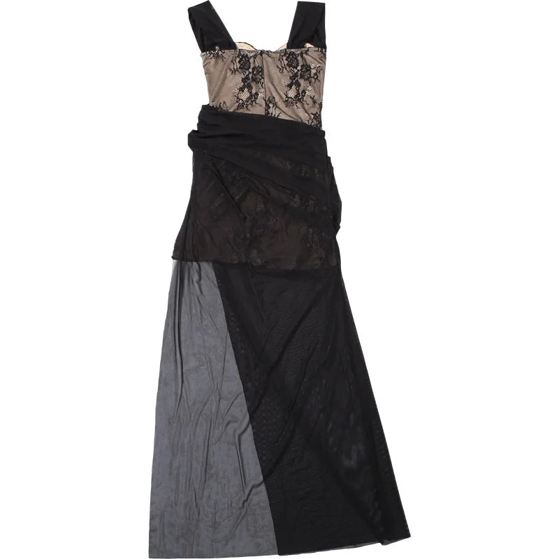 שמלת מקסי תחרה בעיטור שיפון כתפיים חשופות - Elouise