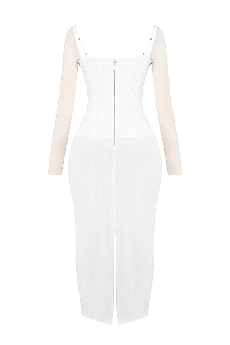 שמלת מקסי שיפון בגזרת מחוך בעיטור תחרה - סקרלט