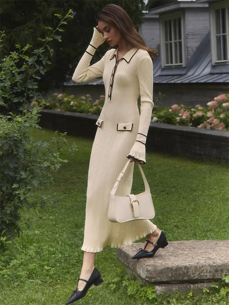 שמלת מקסי / מיני סרוגה בעיצוב אירופאי - Marceline