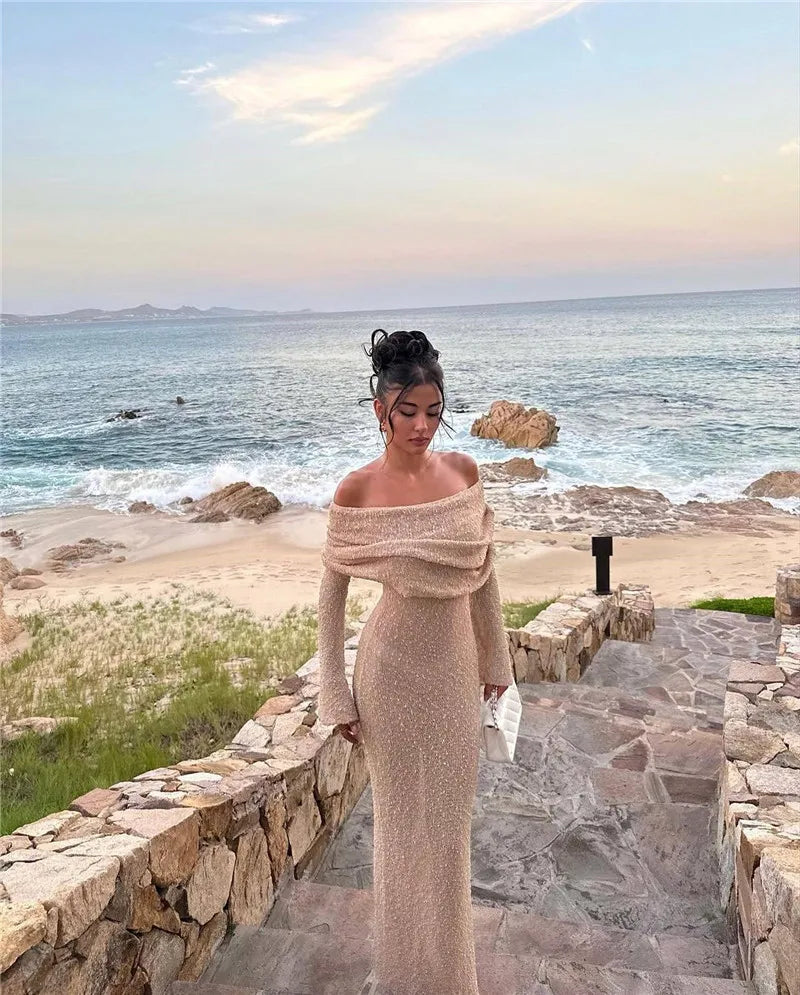 שמלת מקסי סרוגה כתפיים חשופות - אריקה