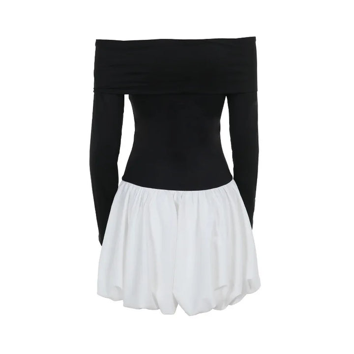 Monochrome off-shoulder balloon mini dress - Lis