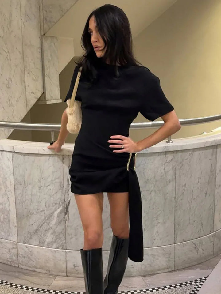 Specially designed mini dress with buckle and train decoration - Morgan