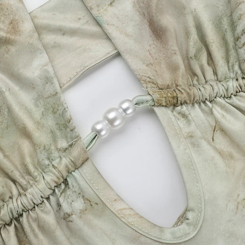 שמלת מקסי קולר בהדפס מיוחד גב פתוח - אורן