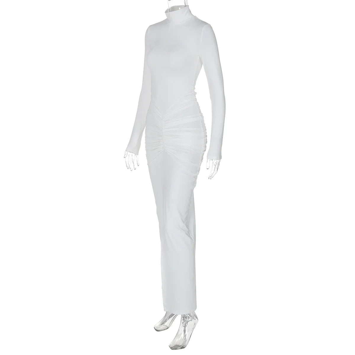 שמלת מקסי כיווצים צווארון גולף בעיטור שסע - Brianna