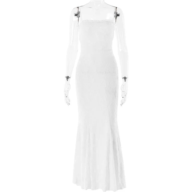 שמלת מקסי שיפון בעיטור רקמת עלים בעיצוב קשירה בגב - BLANCA