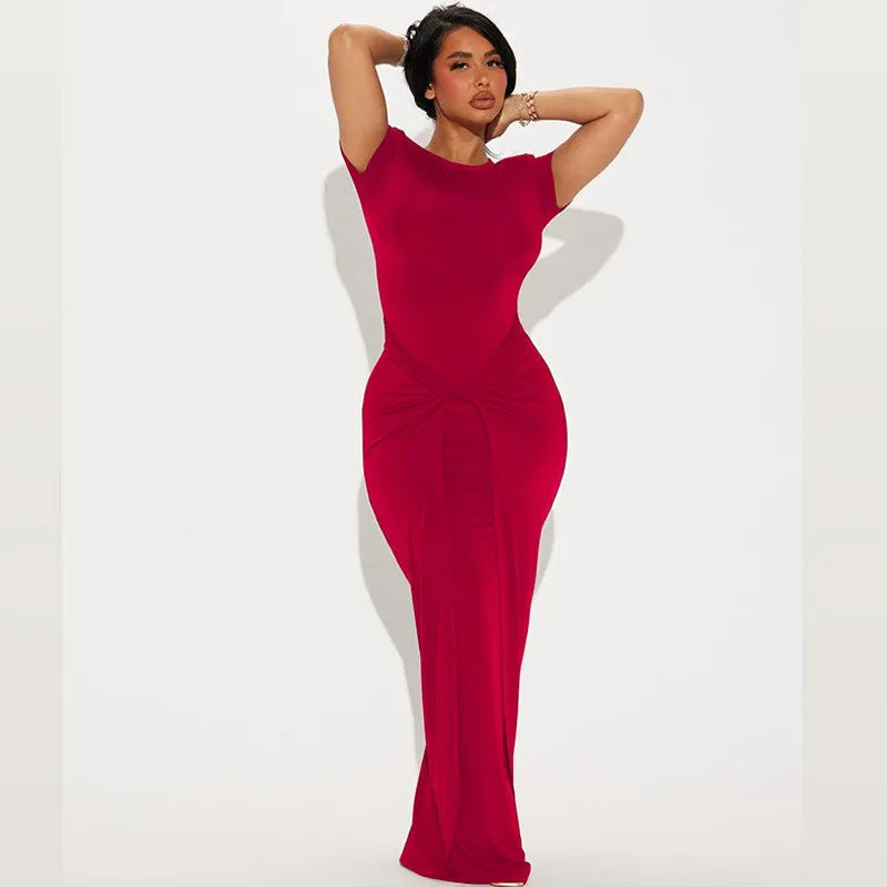 שמלת מקסי כיווצים בעיצוב קרוס - שיילה