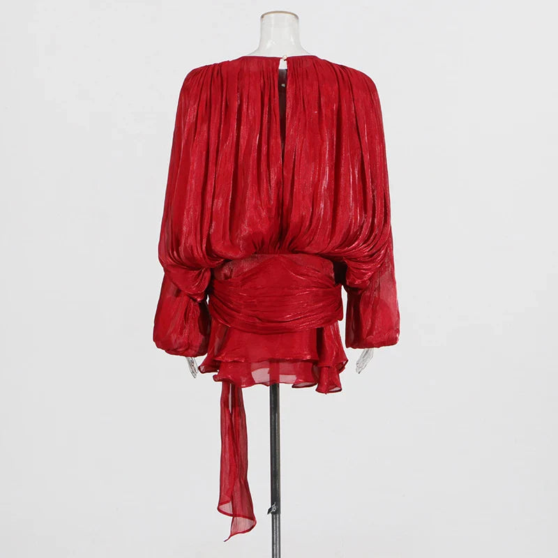 שמלת מיני כיווצים מלמלה בד שיפון מבריק - Lucille