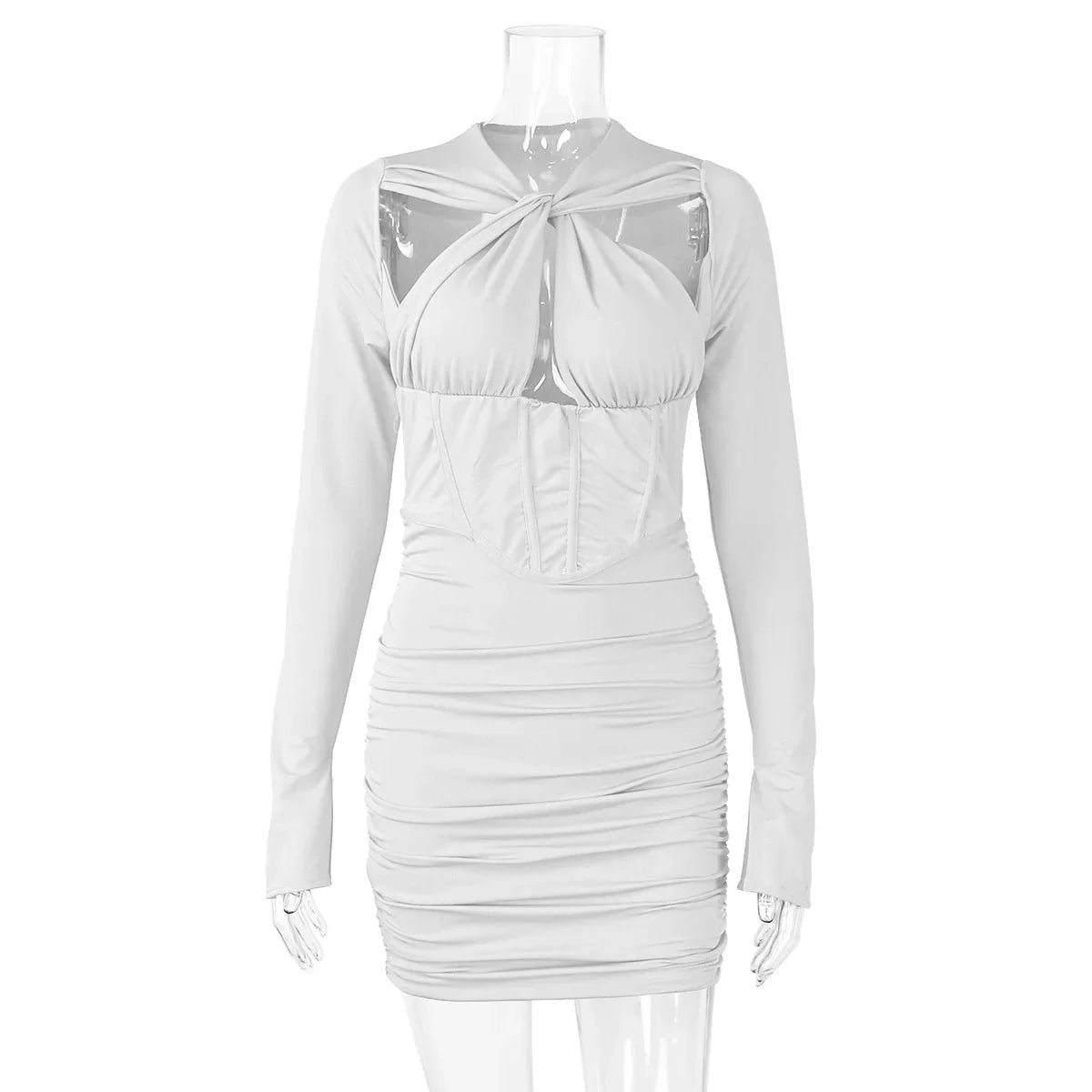 שמלת מיני כיווצים בגזרת מחוך בעיצוב קרוס ופתחים - PIA