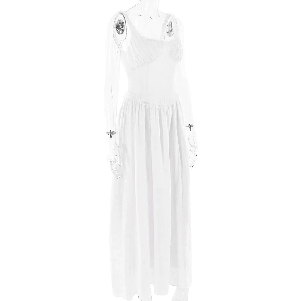 שמלת מקסי שיפון בעיטור רקמת פרחים בגזרת A בעיצוב שסע - Alejandra