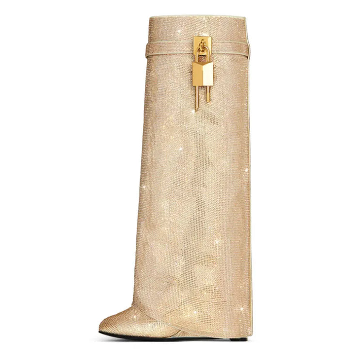 High heel boots with glittering rhinestones and a lock - Bailey