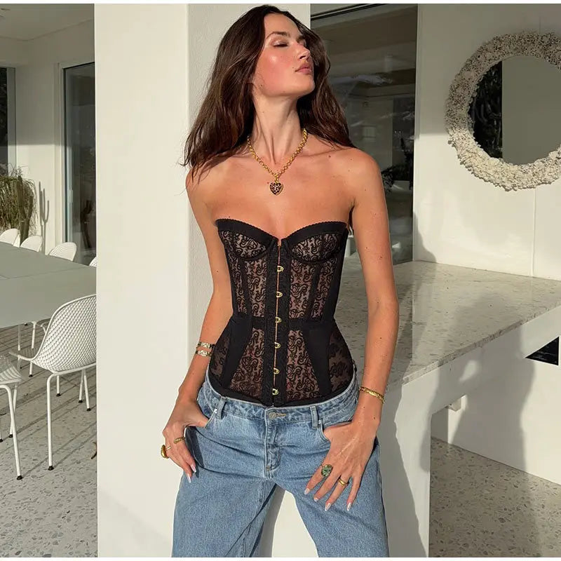 Strapless corset with pin closure