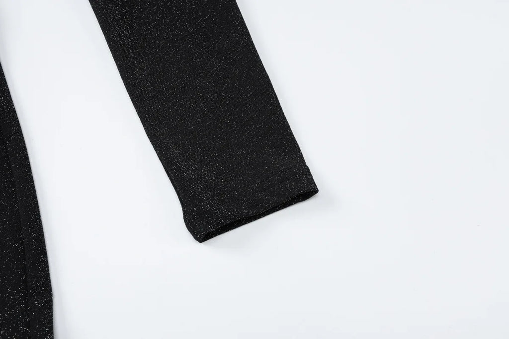 שמלת מקסי נצנצים צווארון חצי גולף בעיצוב כיווצים ושסע קצר - Hazel