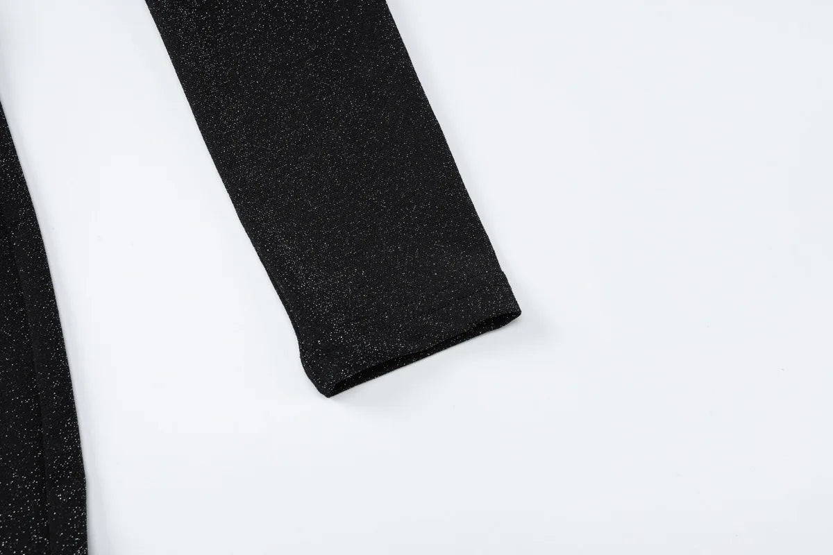 שמלת מקסי נצנצים צווארון חצי גולף בעיצוב כיווצים ושסע קצר - Hazel