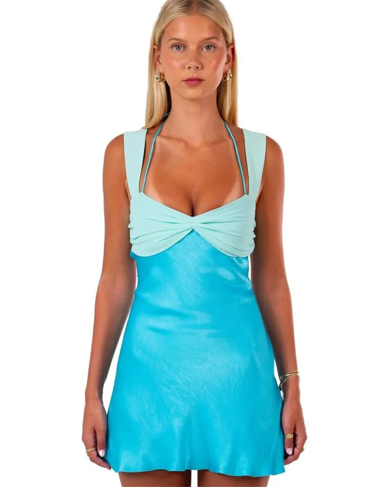 שמלת מיני סאטן קשירות בגב פתוח - ליאלה