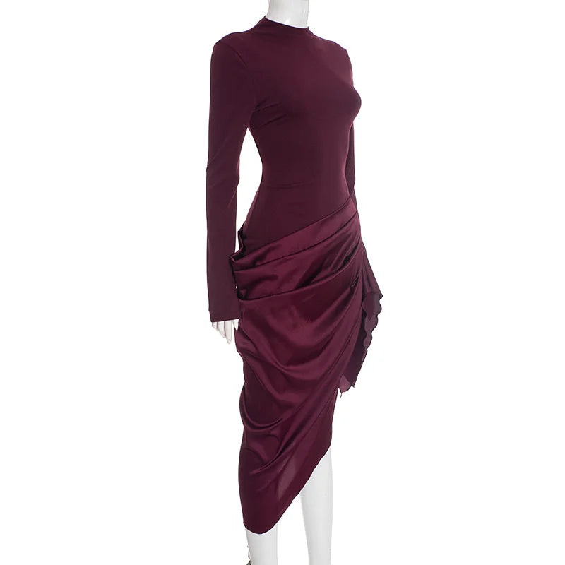 Asymmetrical satin midi dress - NIRA