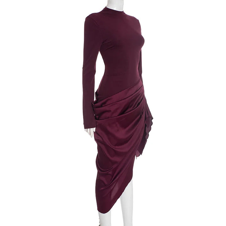 Asymmetrical satin midi dress - NIRA