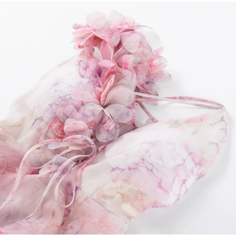 3D Floral Design Tulle Mini Dress - Isabella