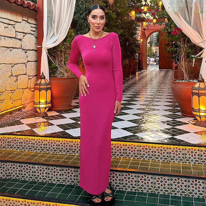 שמלת מקסי סרוגה גב פתוח קשירות - שיינדי