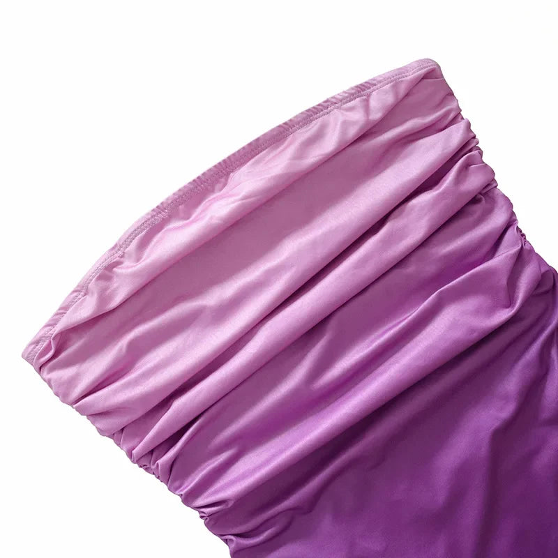 שמלת מקסי סטרפלס כיווצים בעיצוב אומברה - פרפל