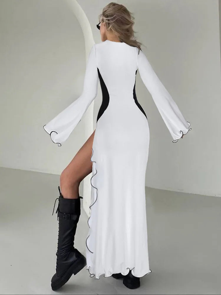 שמלת מקסי מלמלה בעיצוב שסע שרוולי פעמון - ג'ורג'יה