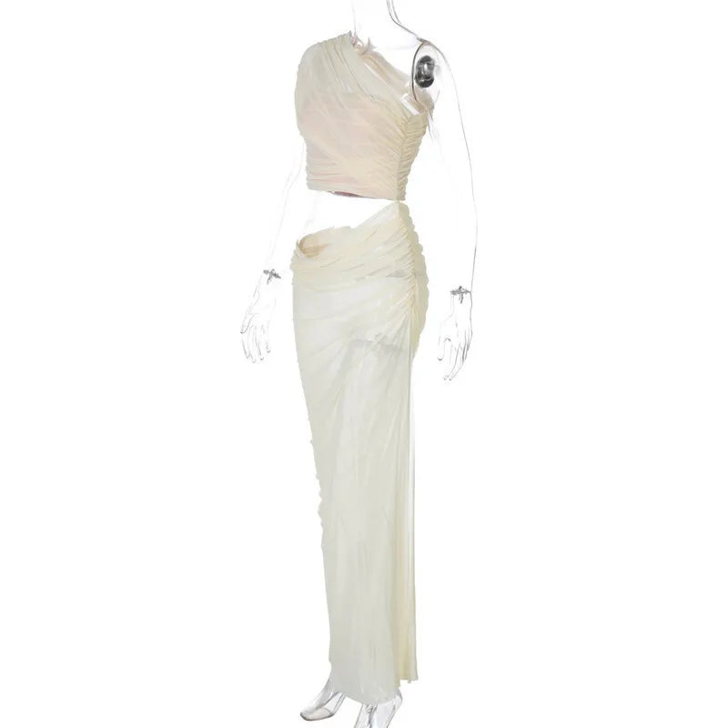 שמלת מקסי שיפון בעיצוב אסימטרי ופתח - שי לין