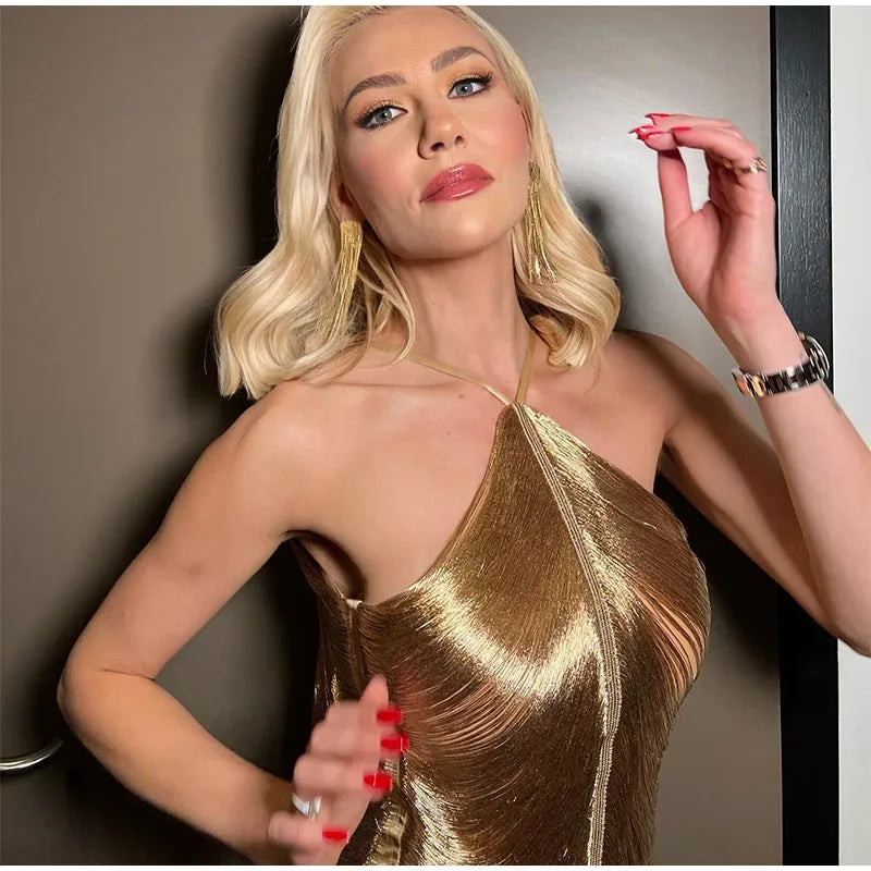 שמלת מקסי חוטים מבריקים גב פתוח - Ashley