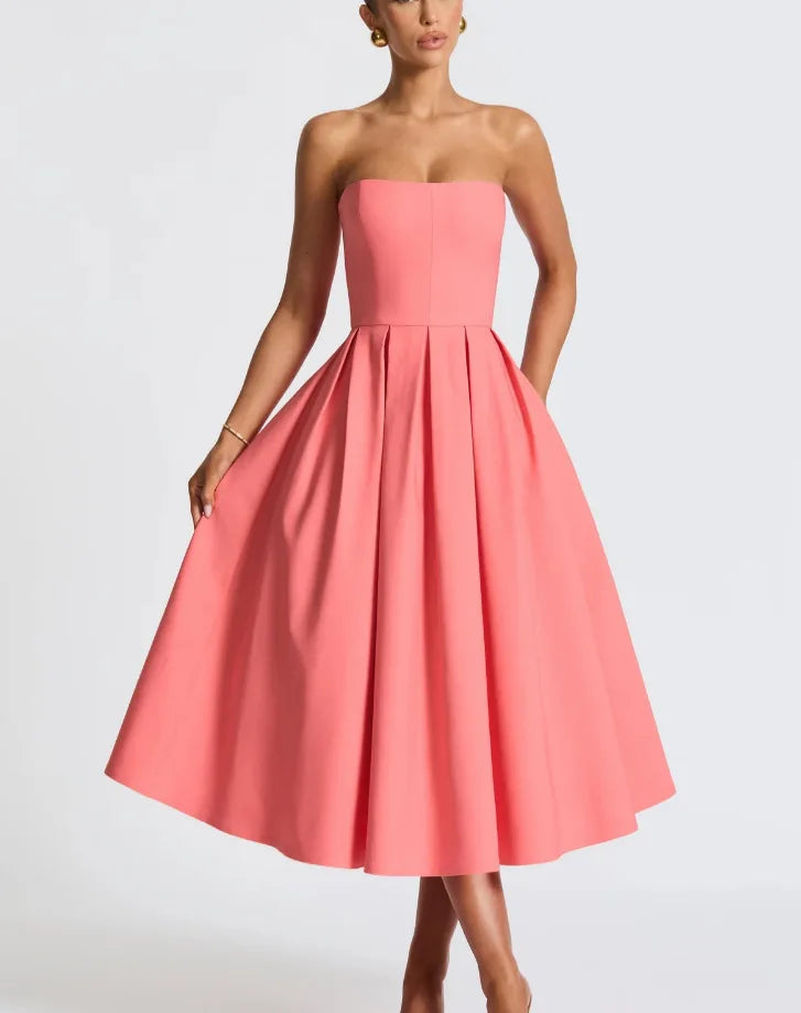 שמלת מידי סטרפלס בגזרת A - ארייא