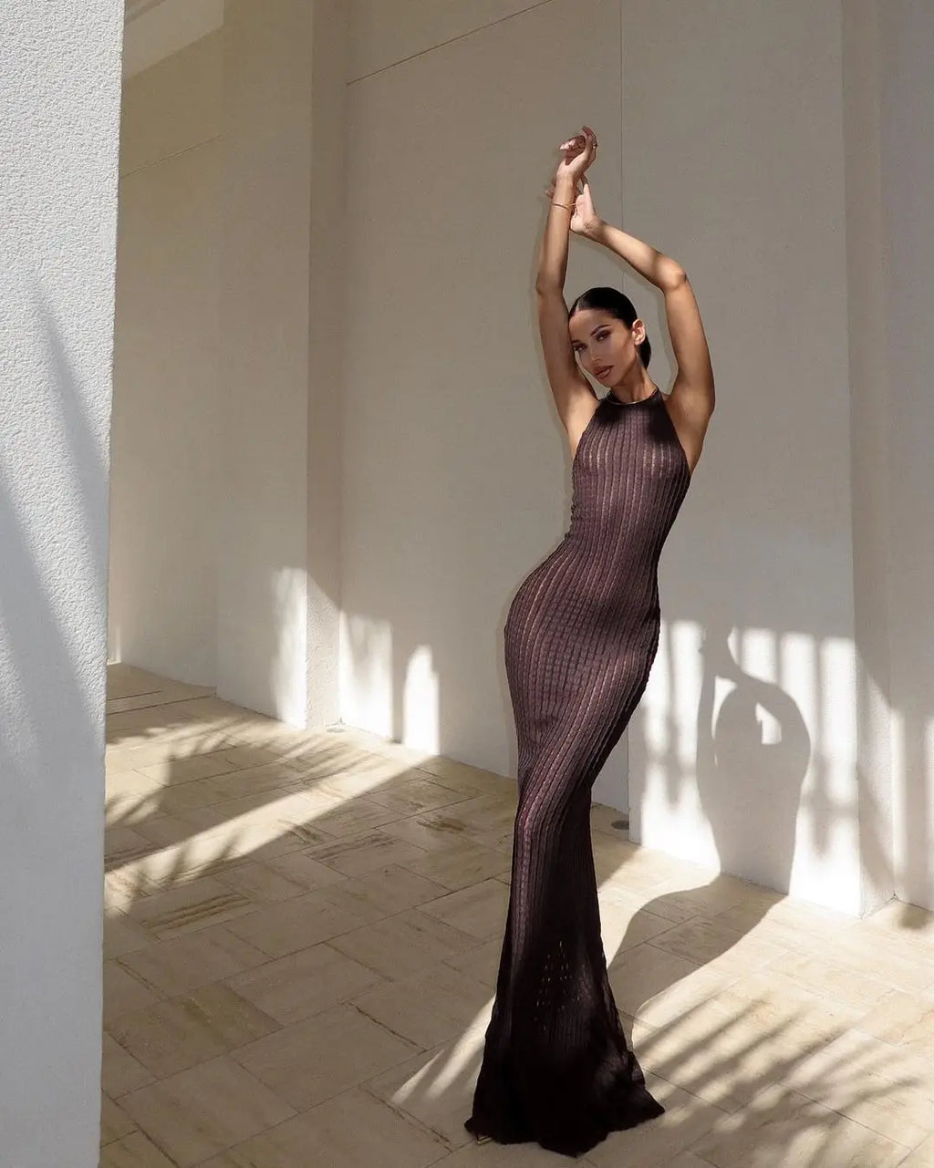 שמלת חוף חלקית שקופה בסגנון פסים - ליליה