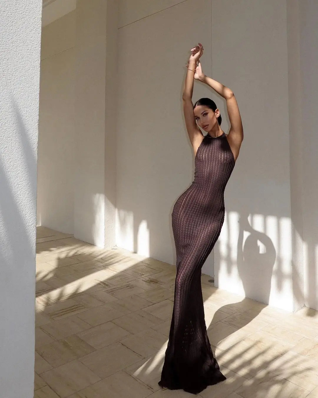 שמלת חוף חלקית שקופה בסגנון פסים - ליליה