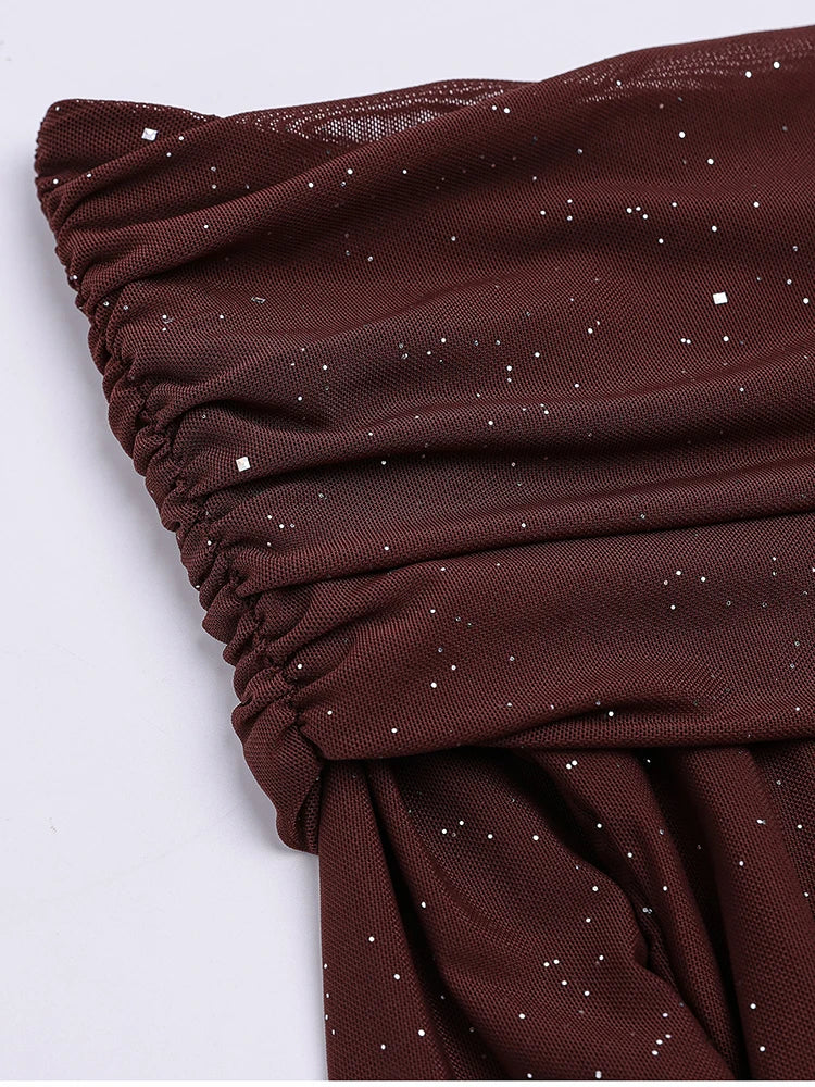 שמלת מקסי נצנצים בעיצוב כתפיים חשופות שרוולי פעמון - מרגריטה