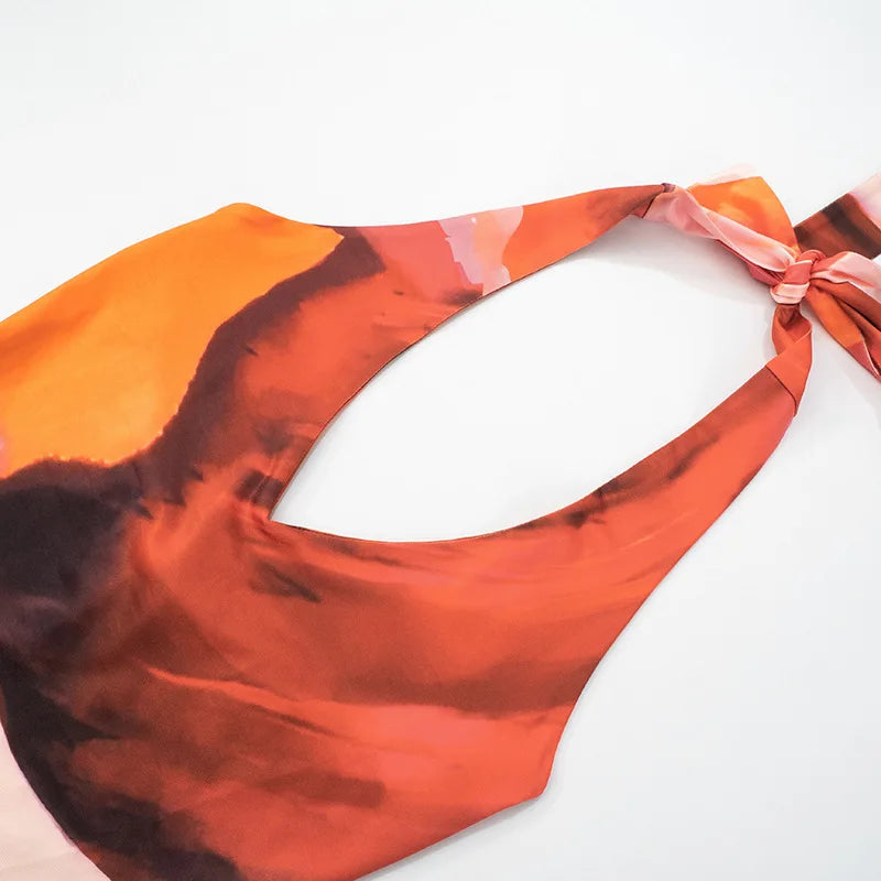 שמלת מקסי בהדפס צבעוני קשירה בצוואר גב פתוח - חוליה