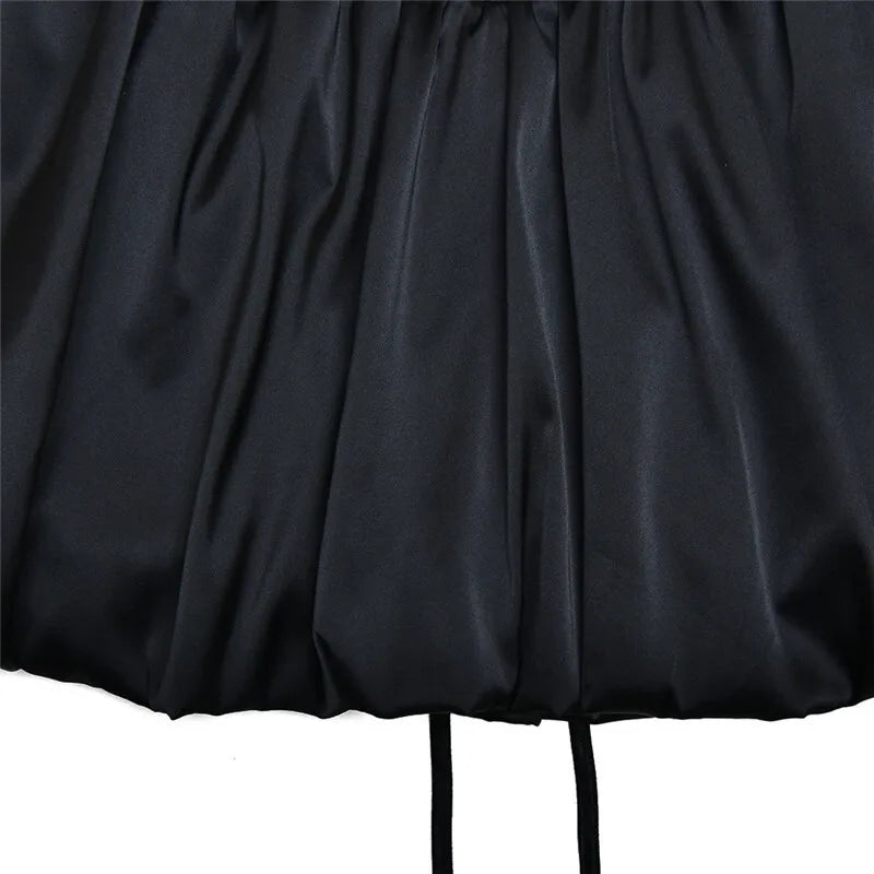 שמלת מיני סאטן בגזרת בלון בעיצוב מחוך ושרוולון תחרה - מיאלה