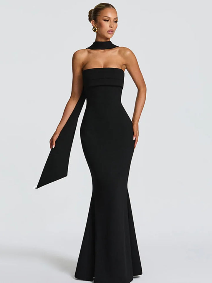 Strapless maxi dress with scarf decoration - MAROM