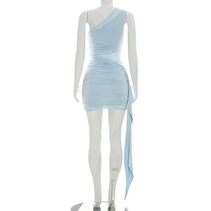 One-shoulder mini dress with lace and a train - Nani
