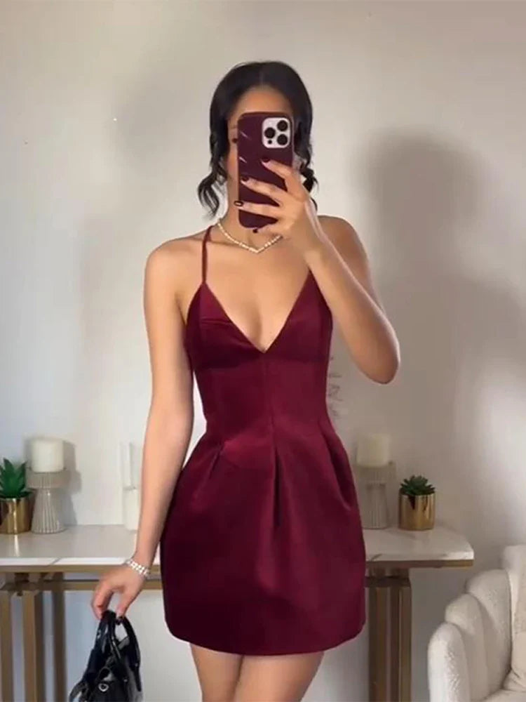 שמלת מיני קטיפה גב פתוח - קלארט