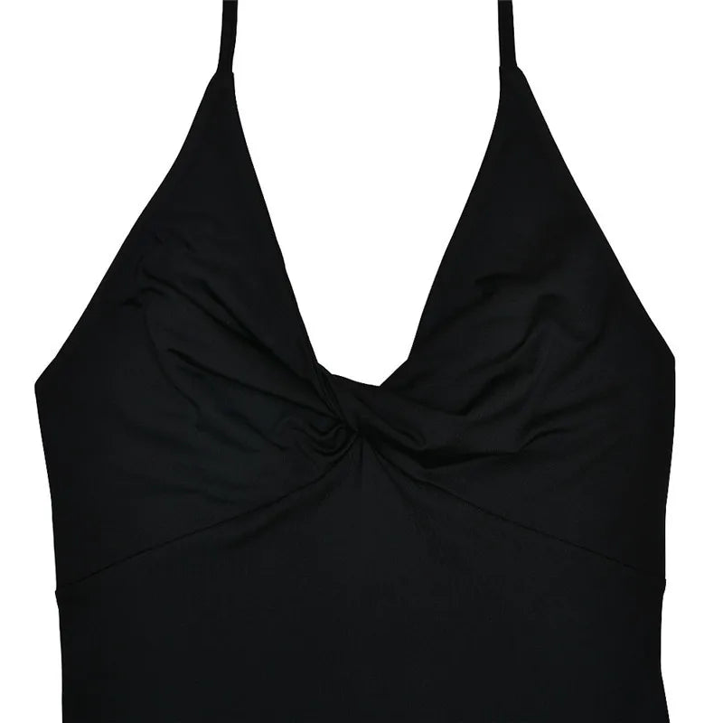 שמלת מקסי בעיצוב שסע צווארון V קשירה בצוואר - רז