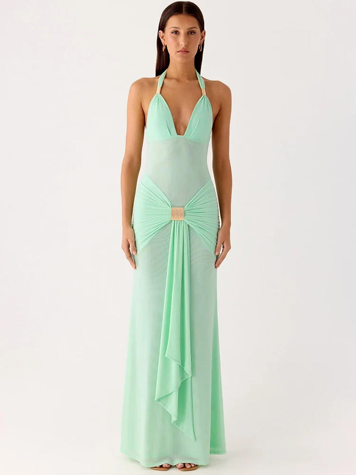 Maxi dress with a buckle design and open back - Tzahala